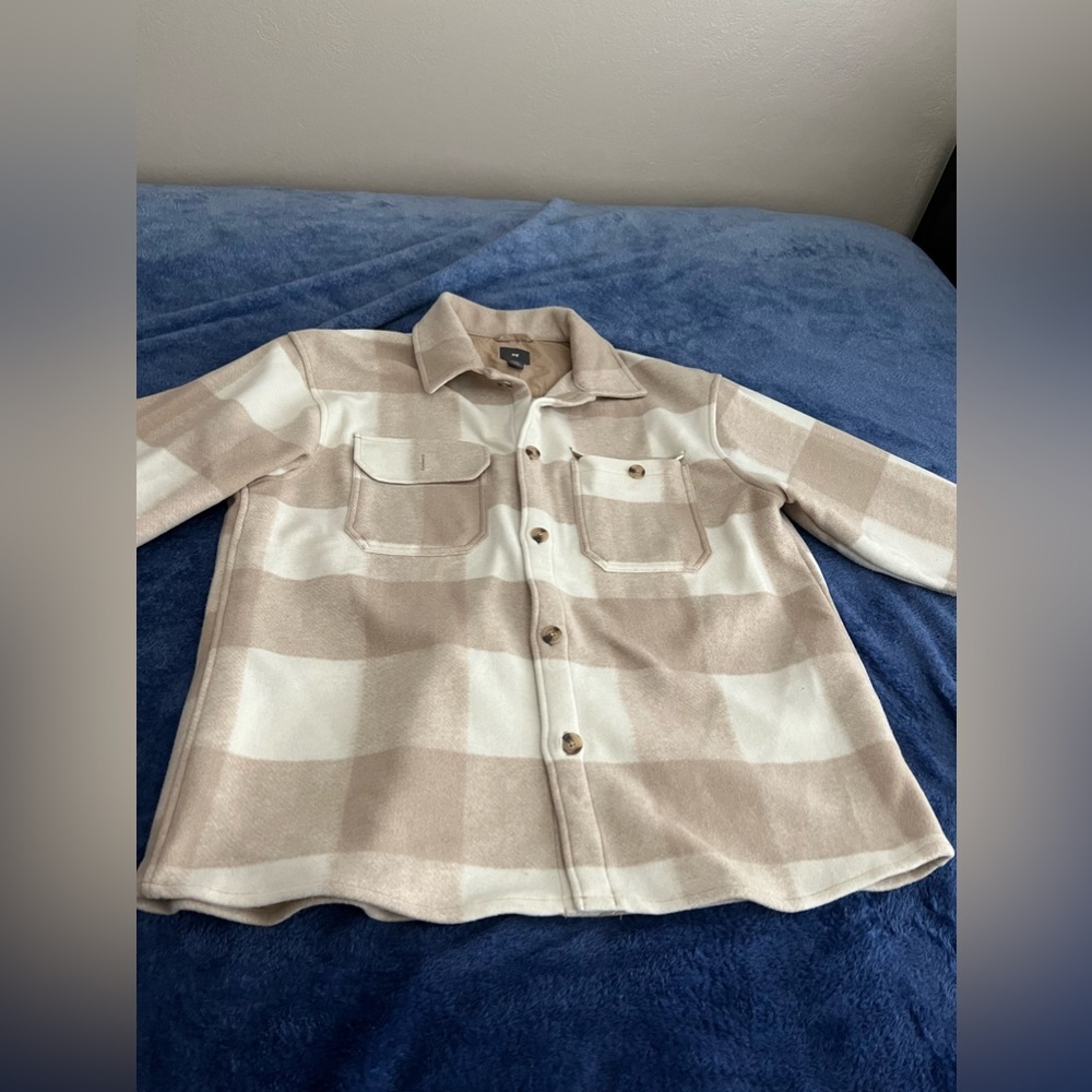 H&M Beige and White Plaid Jacket